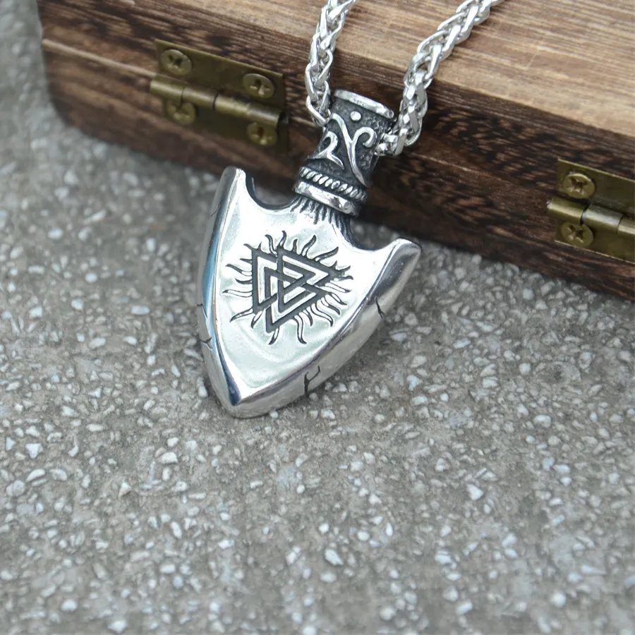 Authentic Nostalgia Never Fade Norse Valknut Vegvisir Symbols Viking Spearhead Pendant Necklace