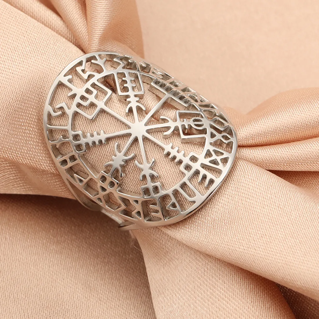 Authentic LIKGREAT Viking Runes Ring Vegvisir Symbol Stainless Steel Rings Compass Norse Rune Jewelry Gladiator Pagan Asatru Heathen Gift