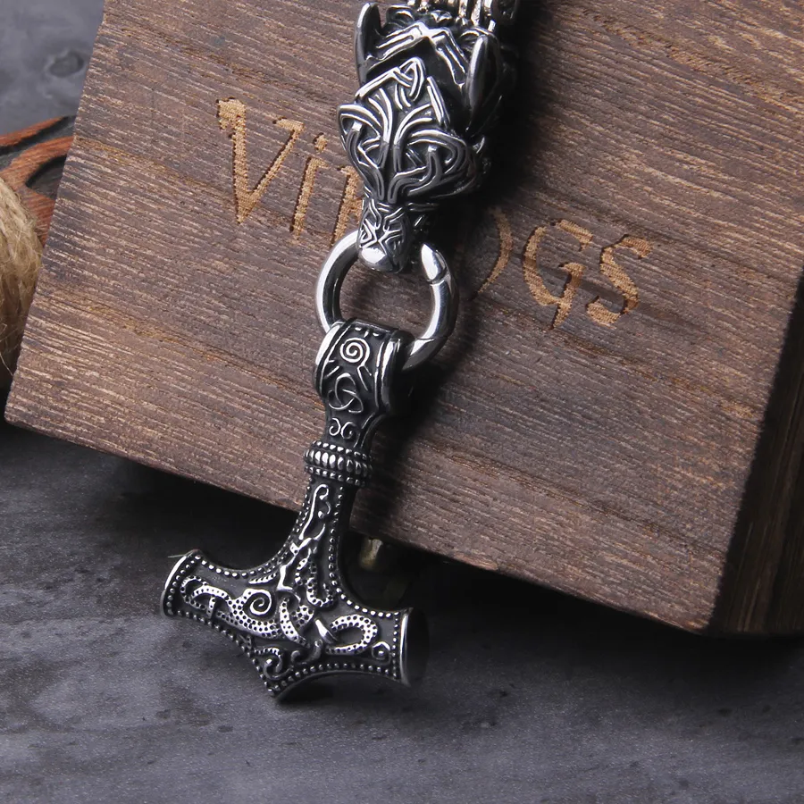 Authentic Never Fade Celtic Wolf Necklaces Viking Vegvisir Amulet Hammer Pendant Norse Runes Anchor King Chain Jewelry