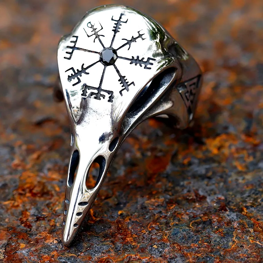 Authentic The Raven Guardian Vegvisir and Valknut Ring
