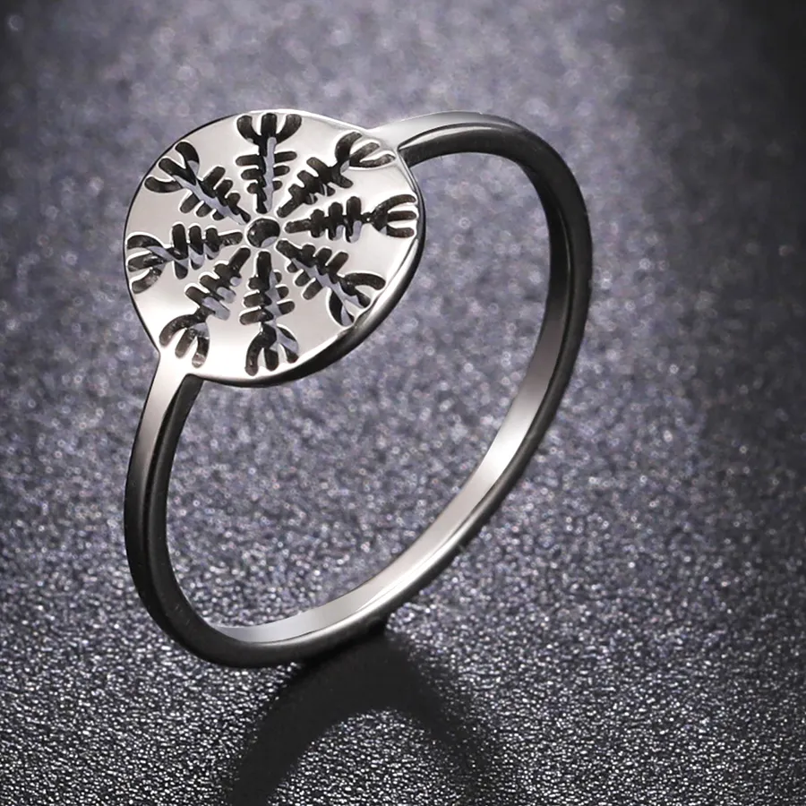 Authentic Dawapara Aegishjalmur The Helm of Awe Symbol Ring Vegvisir Norse Compass Cut Out Scandinavian Jewelry