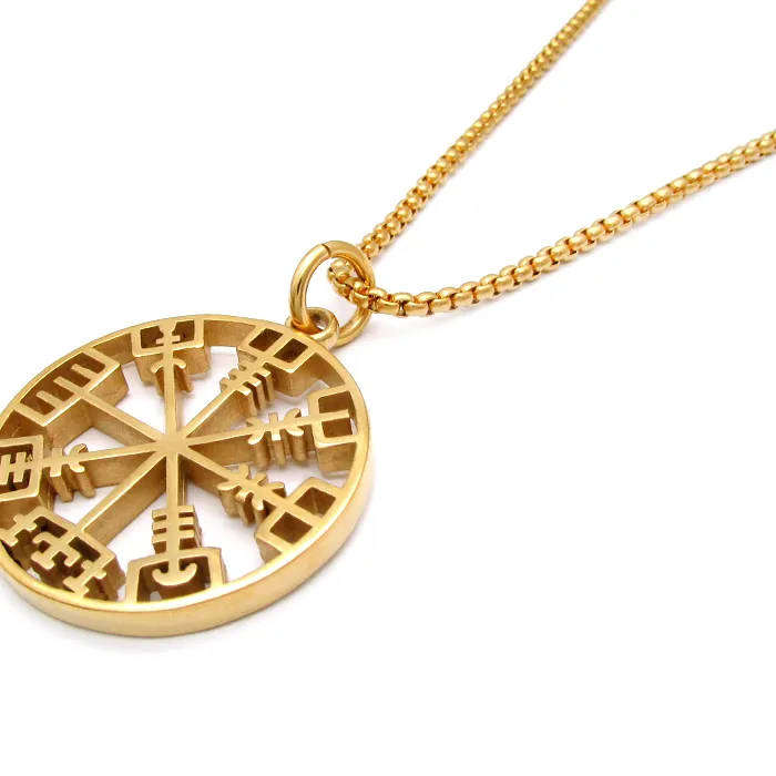 Authentic Viking Rune Icelandic Vegvisir Compass Helmet Horror In Runic Circle Pendant Amulet Collier Necklace
