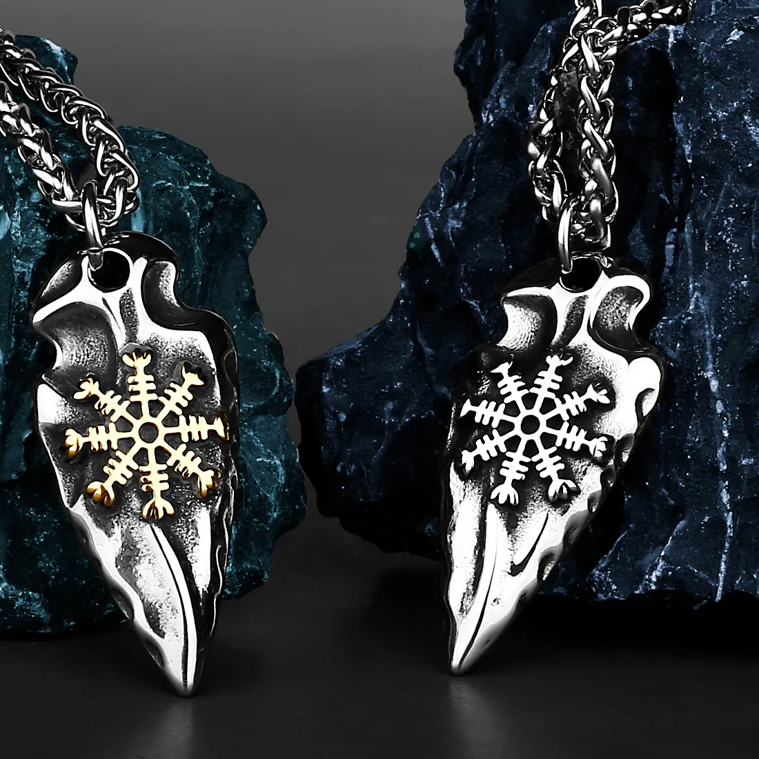 Authentic Titanium Vintage Viking valknut Vegvisir Odin Sword Gungnir Rune Necklace Pendant Jewelry