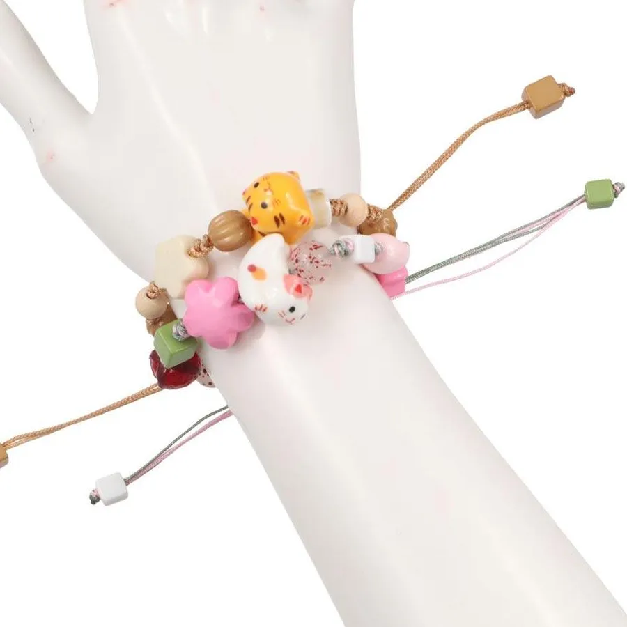 Authentic Liuli Cat Blessing Maneki Neko Ceramic Bracelet