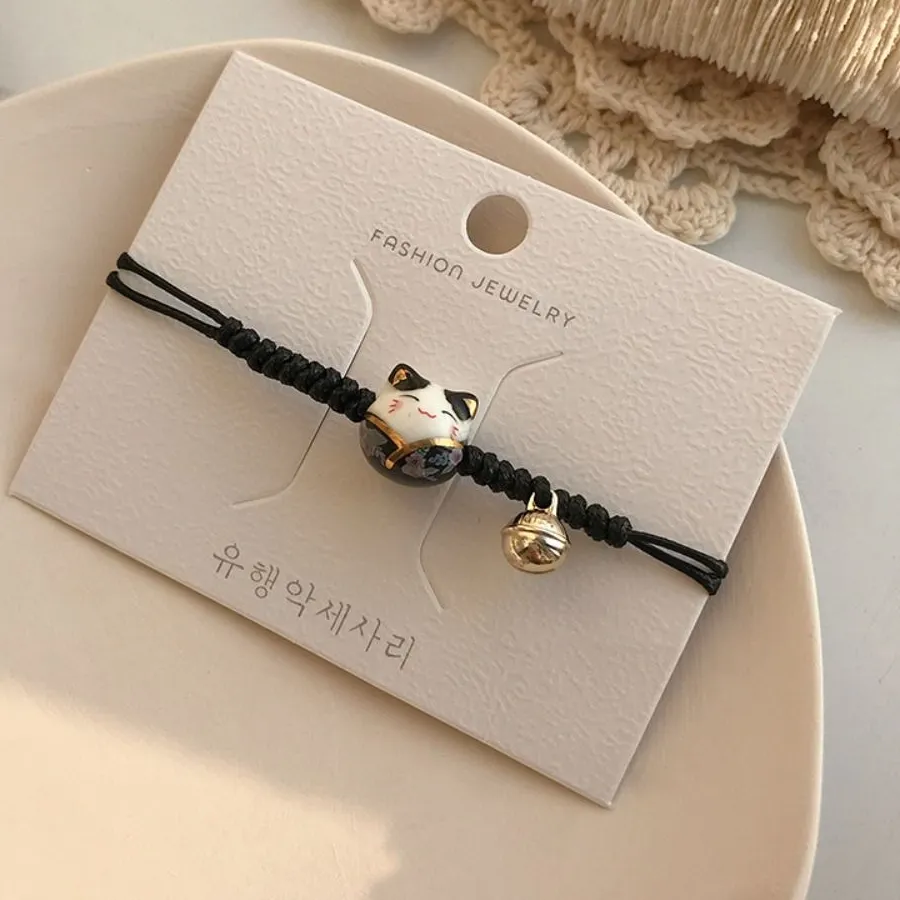 Authentic Lucky Minority Cute Hand Rope Handmade Lovers Bell Women Hand Ring Chinese Style Jewelry Maneki Neko Bracelet Red Braided Rope
