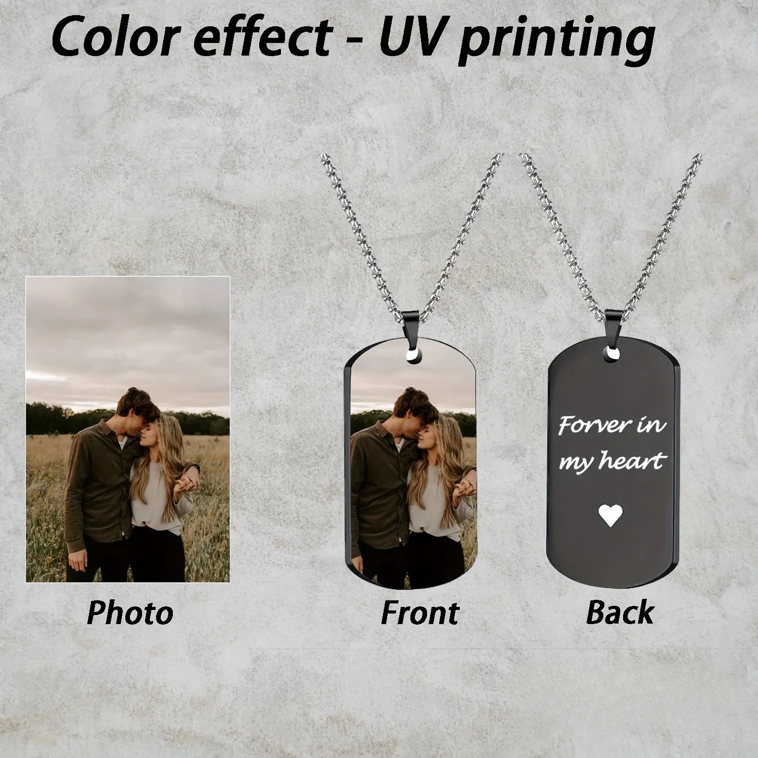 Authentic Custom Personalized Picture Pendant Necklace, Custom Photo Dog Tag Necklace, Engraved Text Keychain Necklac