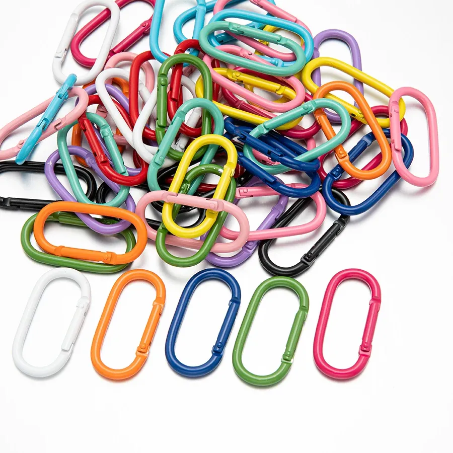 Authentic 5pcs Candy-Colored Racetrack Shaped Metal Painted Keychain DIY Pendant Perler Bead Spring Opening Ring Accessories