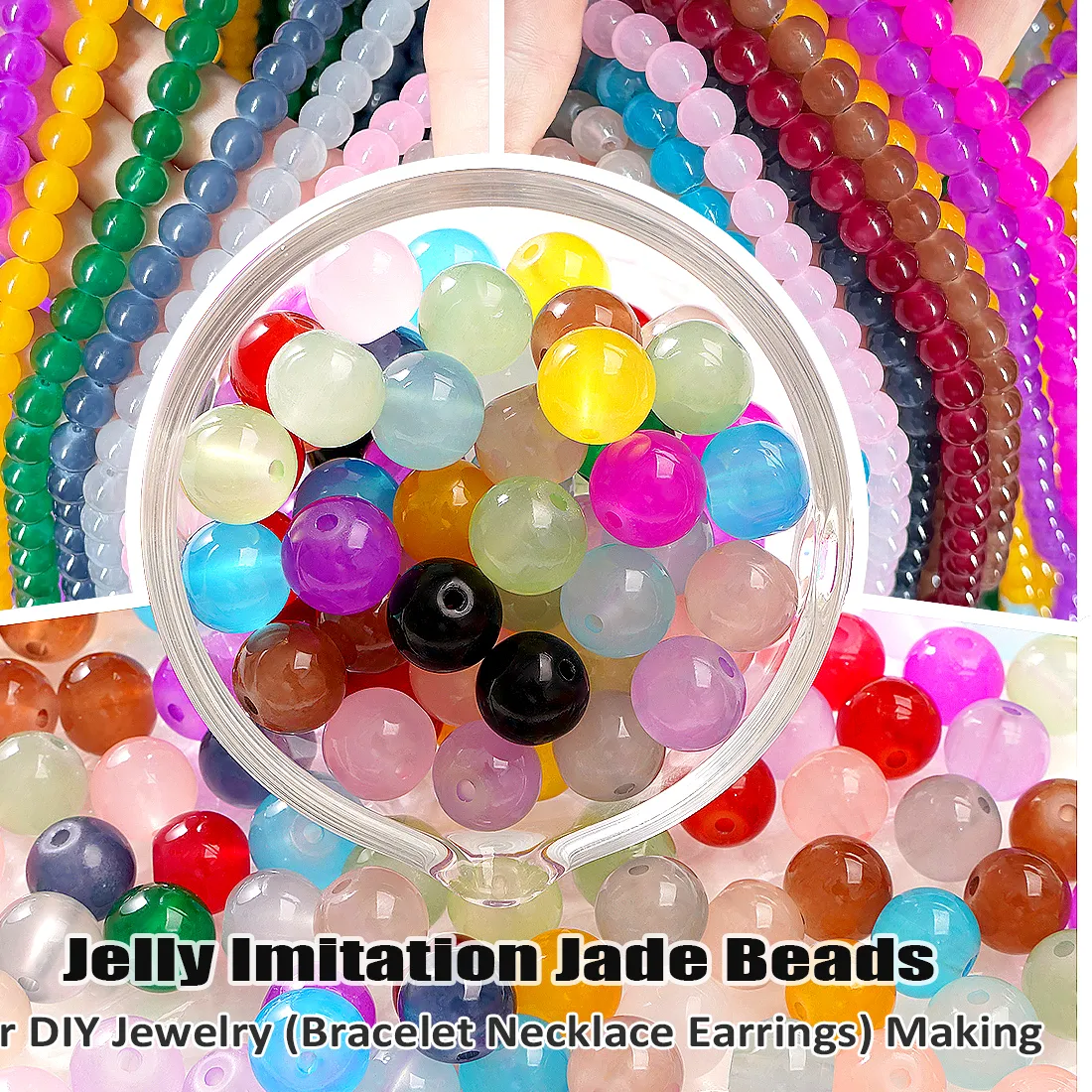 Authentic 4/6/8/10mm Jelly Painted Glass Imitation Jade Round Beads - DIY Jewelry Making for Bracelet Necklace Accessories (100/50/20pcs)