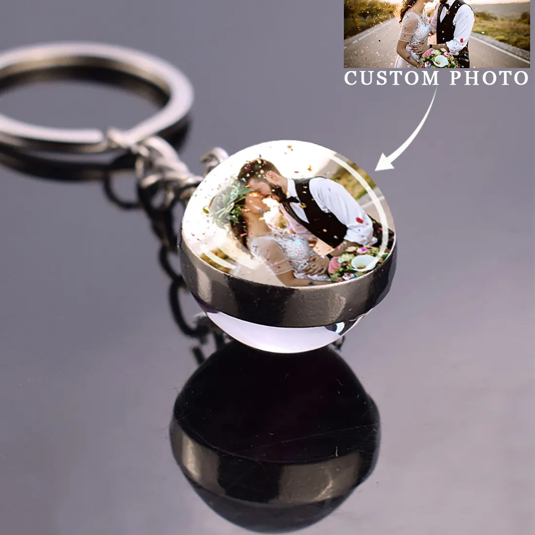 Authentic Customized Keychains Personalized Custom Photo Picture Glass Ball Double Sided Pendant Key Chain Luminous Keyring Jewelry Gift
