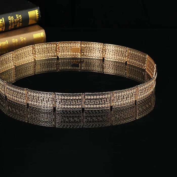 Authentic Vintage Kaftan Crystal Gold Belt Morocco Jewellery Luxury Gold Plated Bride Waist Chain Belt