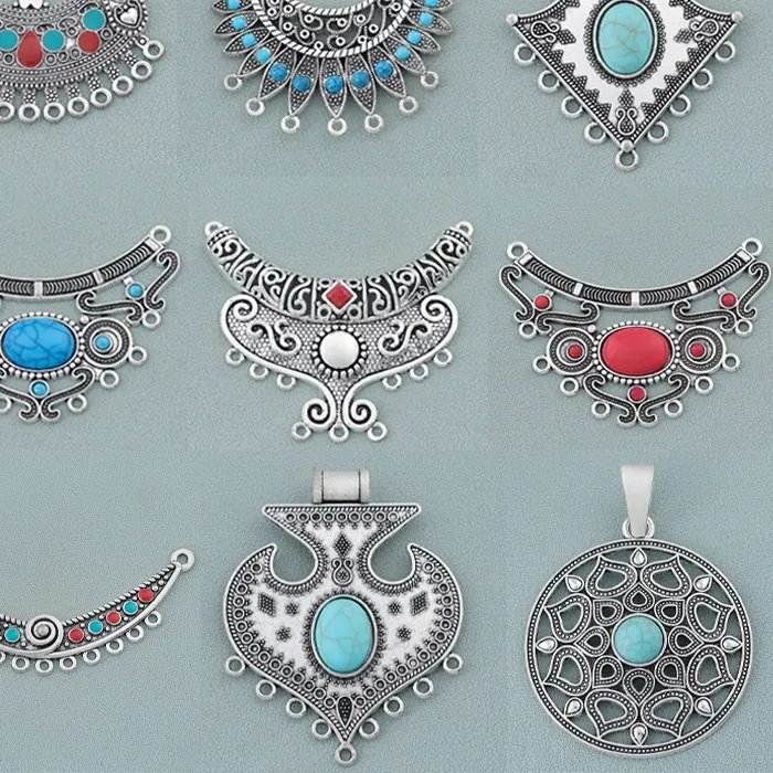 Authentic 1 PC Large Ethnic Crescent Moon Chandelier Porous Faux Stone Necklace Connector for DIY Jewelry Making Accessories Materials