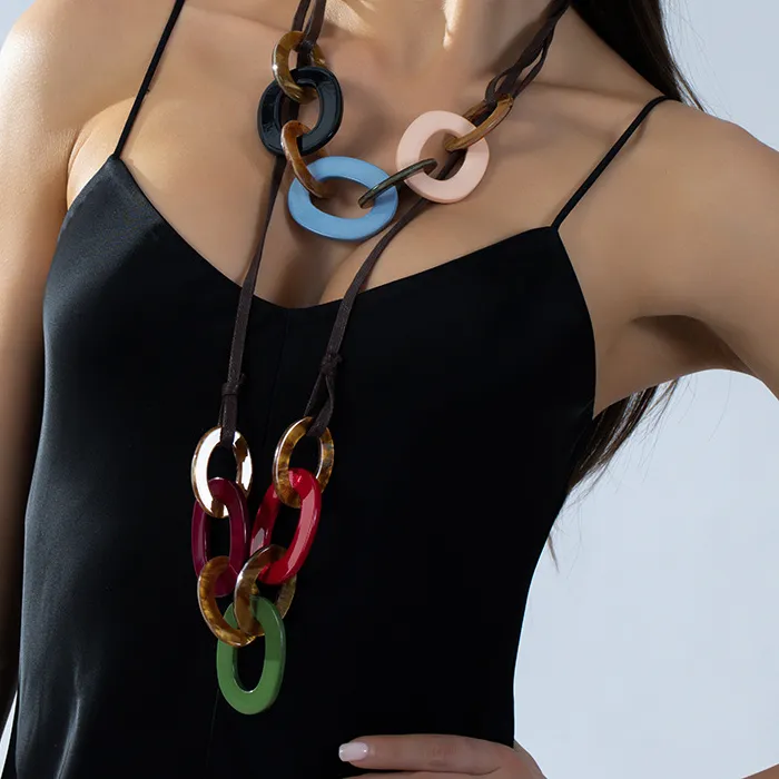 Authentic DIY accessories European and American ethnic style medium and long versatile necklace acrylic woven niche design jewelry