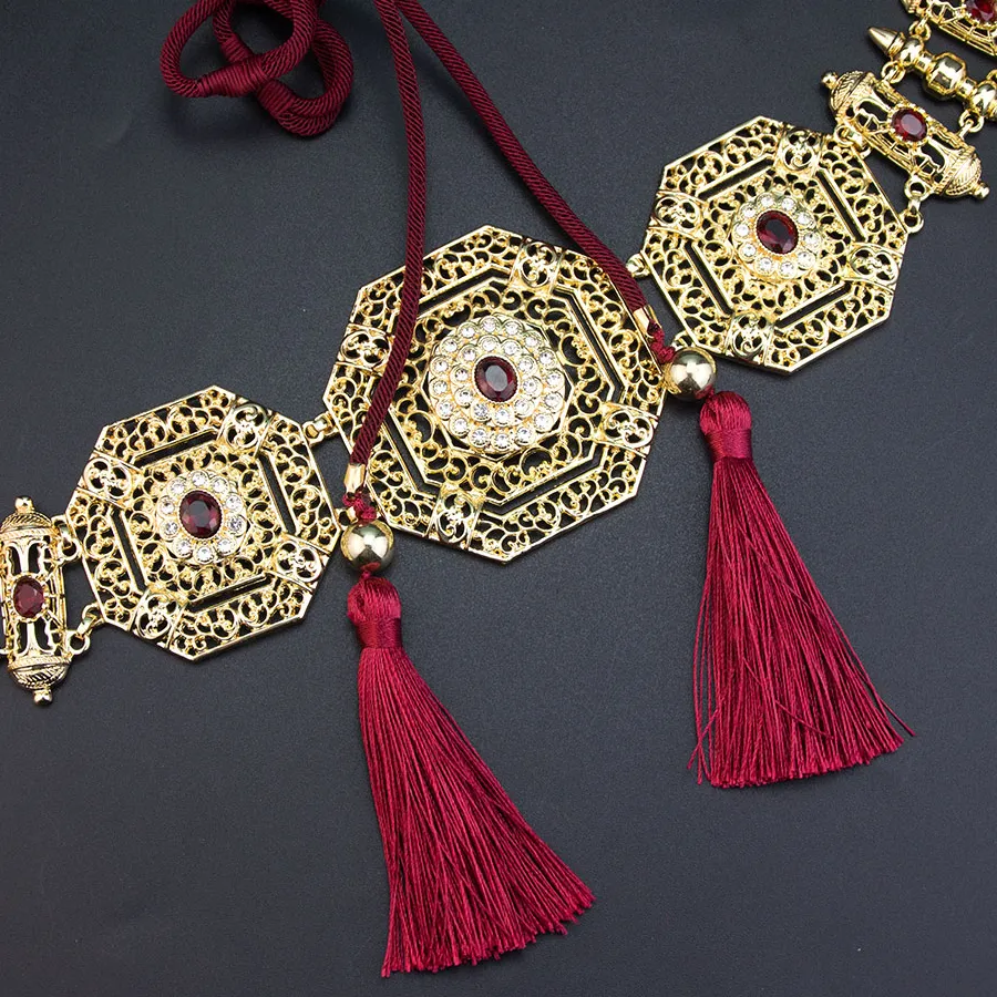 Authentic Neovisson High Quality Handmade Rope Belt Morocco Bridal Wedding Jewelry Arabic Ladies Favorite Waist Chain Long Tassels