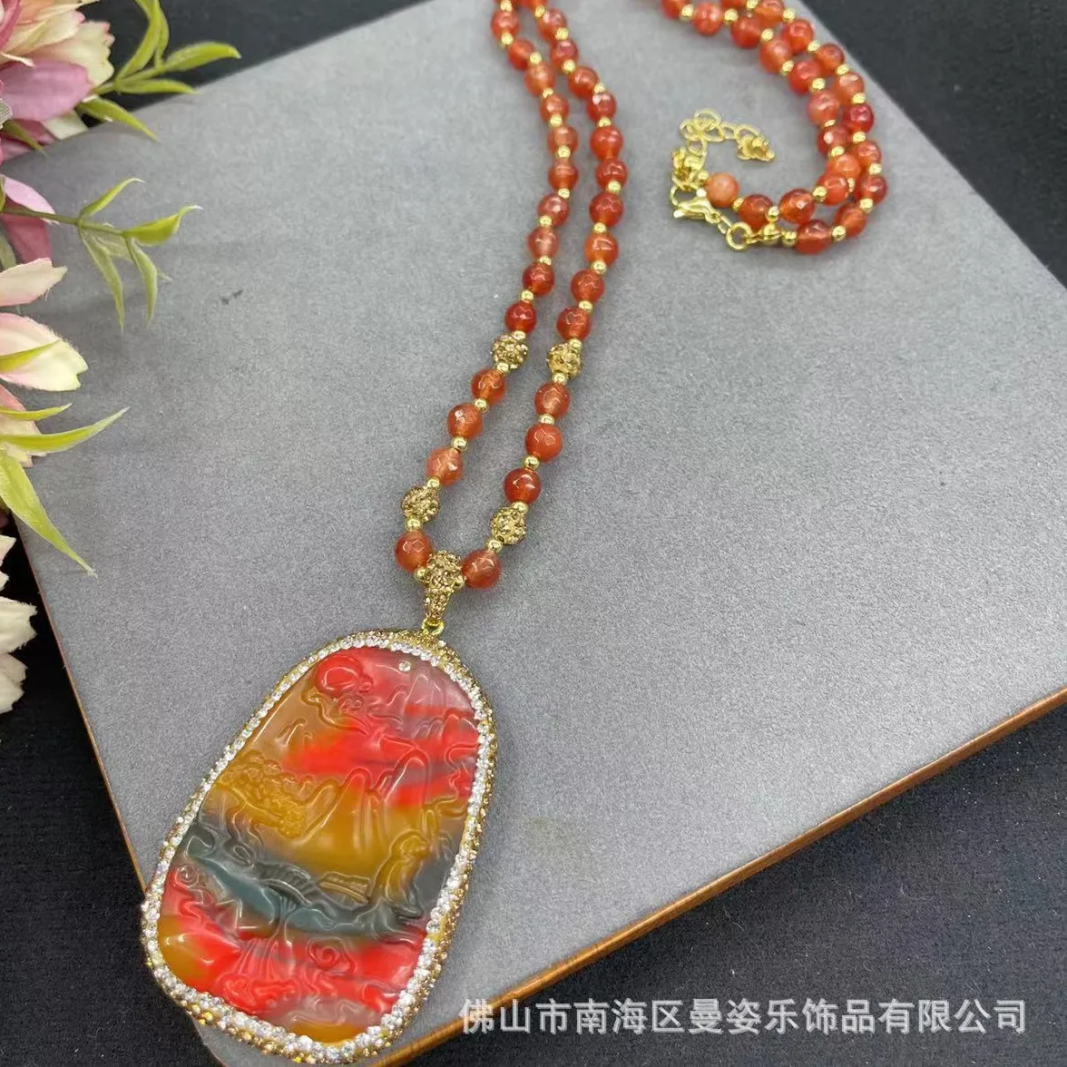 Authentic DIY accessories New colorful jade heavy industry landscape sweater chain ethnic niche jewelry vintage explosion factory direct s