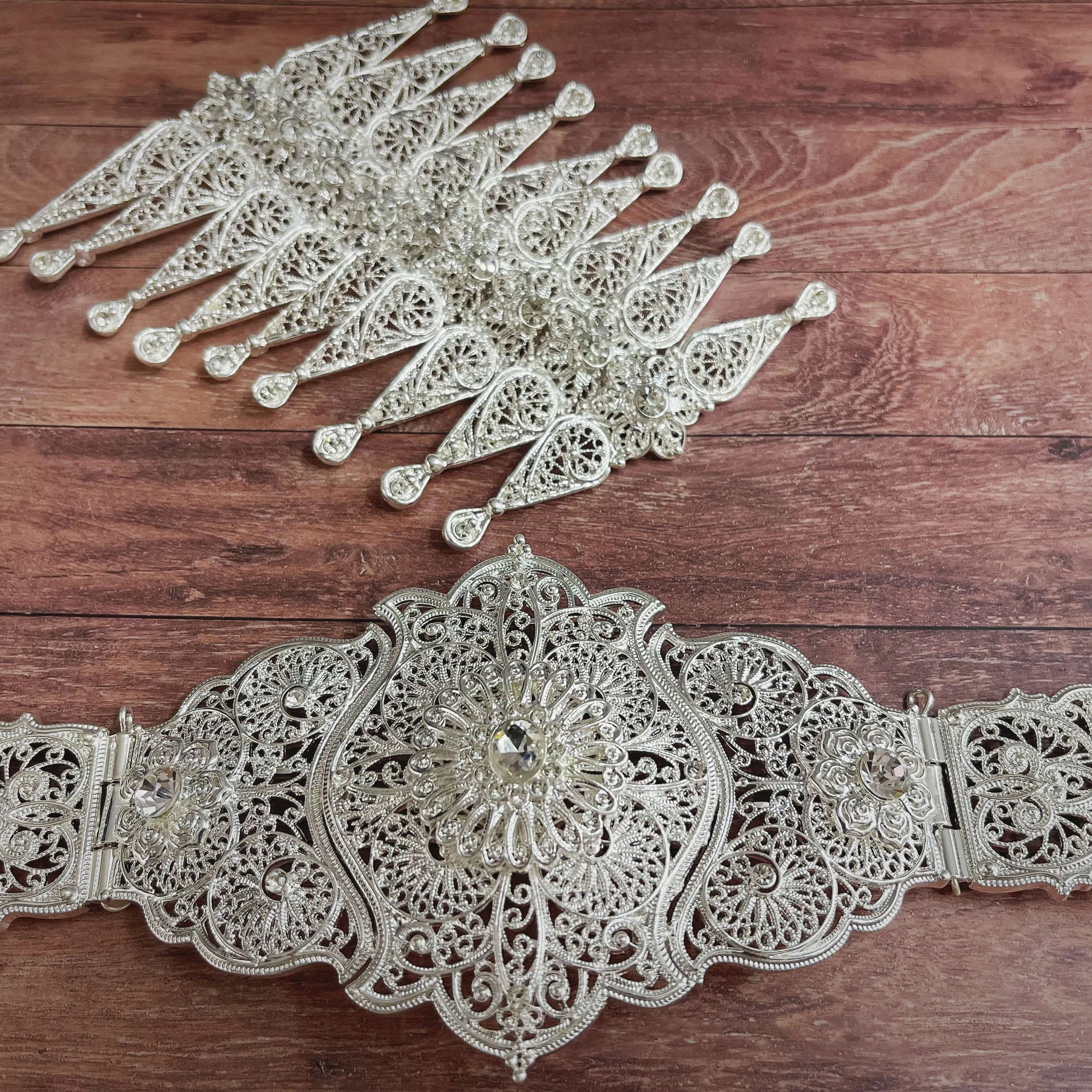 Authentic Women's Russian Wedding Silver Metal Corset Harness with Pearl Embroidery Waist Chain Vintage Body Jewelry for Bridal Festival