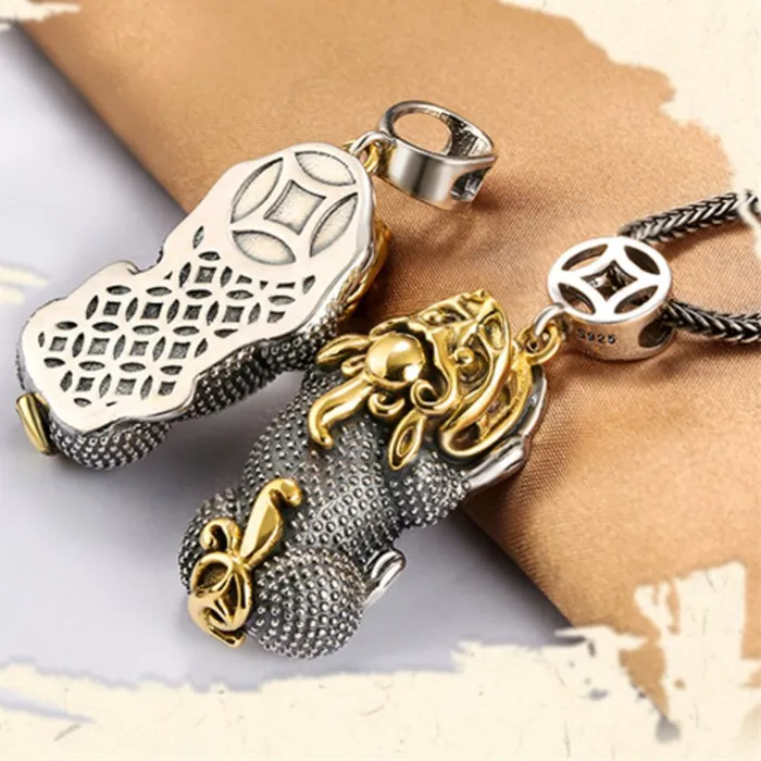 Authentic Lucky Coin Wealth Animal Pixiu Pendant For Men Jewelry Ethnic Style Vintage Gold Collison Necklace Male Sweater Chain