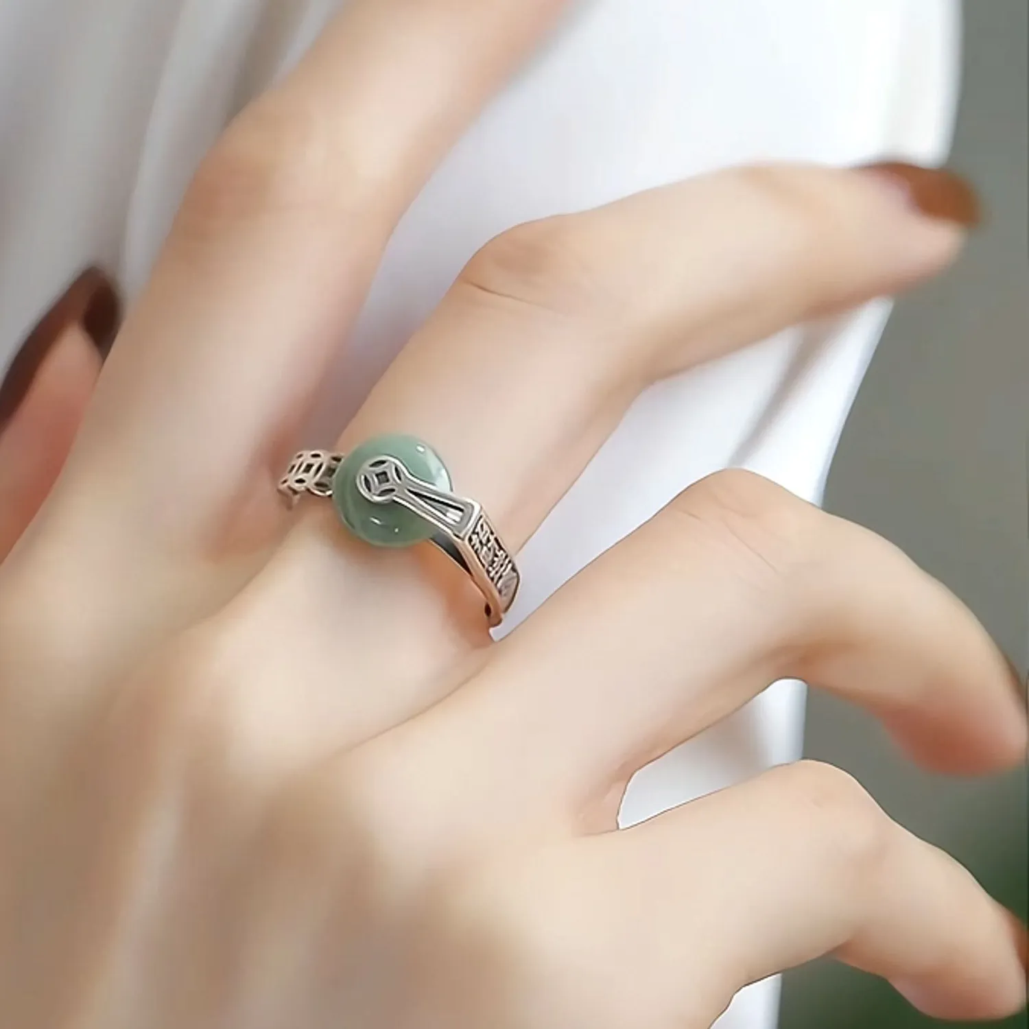 Authentic Celestial Coin Ring Of Living Jade Rotating Silver Talisman Of Ancient Wisdom