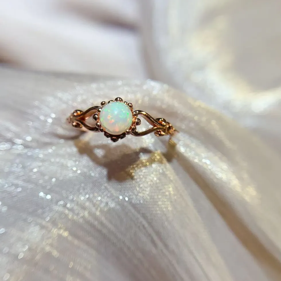 Authentic Vintage Natural Opal Ring 5*5mm S925 Pure Silver Fashion Jewelry Colorful Changes Gem Sophisticated Fashion Jewelry