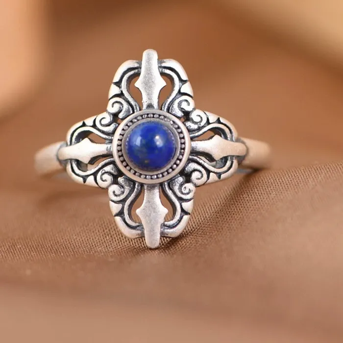 Authentic Thai Silver Ring Retro Antique Craftsmanship Cross Pestle Rings For Women's Ethnic Style Personalized Open Finger Jewelry KOFSAC