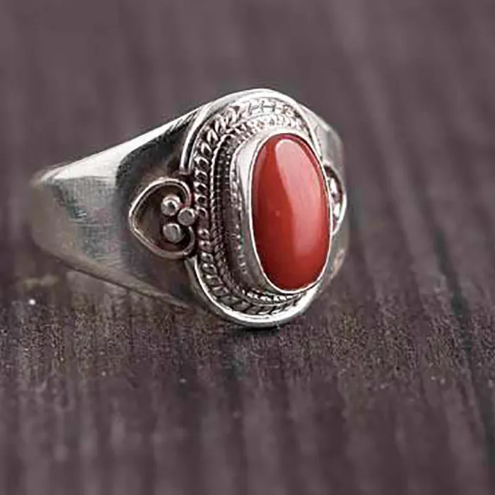Authentic Unique design Nepal handmade silver inlaid southern red tourmaline opening adjustable ring retro ethnic style ladies jewelry