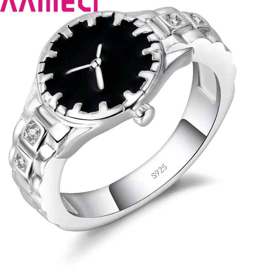 Authentic Novelty Gifts Jewelry Mysterious Crystal Stone Birthday Anniversary Watch Model 925 Sterling Silver CZ Rings For Women