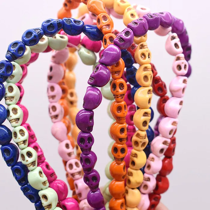 Authentic 6x8mm Bright Smooth Color Skull Shape Beads Natural Turquoise Stone Skull Spacer Loose Beads for Jewelry Making Diy Bracelet