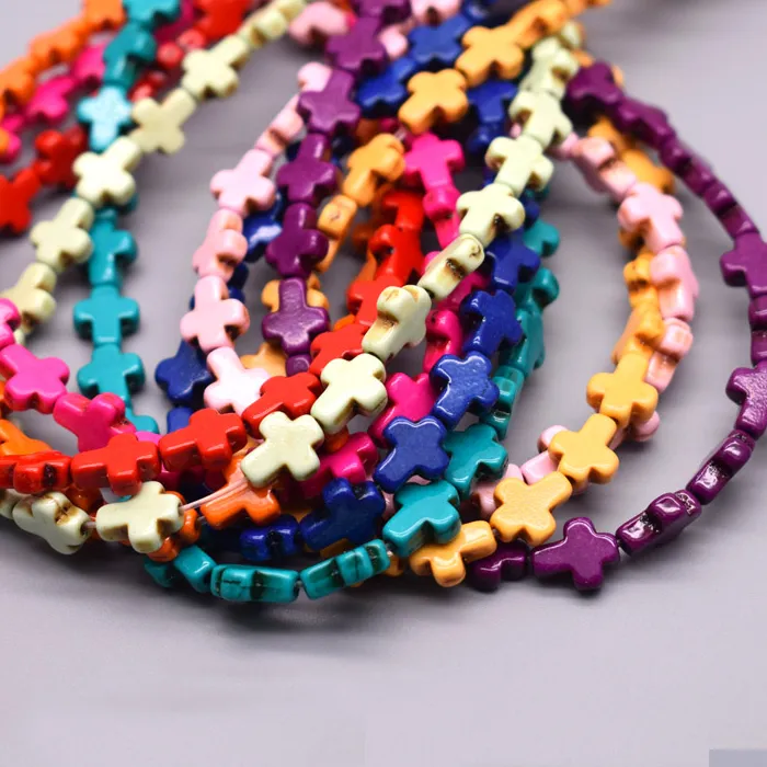 Authentic 8x10mm Bright Smooth Color Cross Shape Beads Natural Turquoise Stone Cross Spacer Loose Beads for Jewelry Making Diy Bracelet