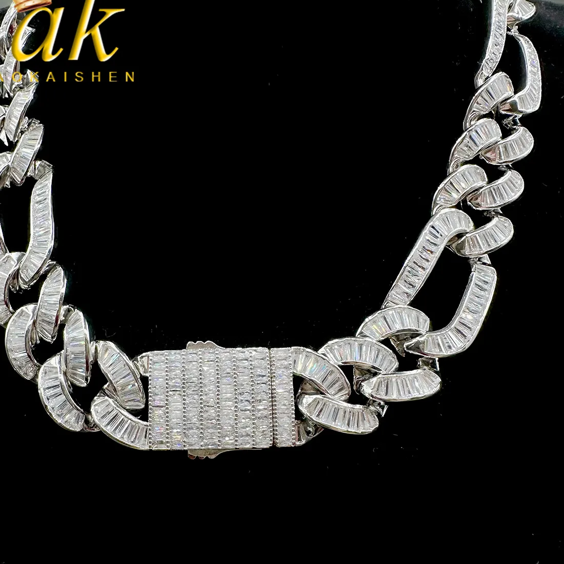 Authentic Aokaishen Figaro Cuban Link Chain for Men Baguette Necklace Real Copper Spring Clasp Hip Hop Jewelry 2023 Trend