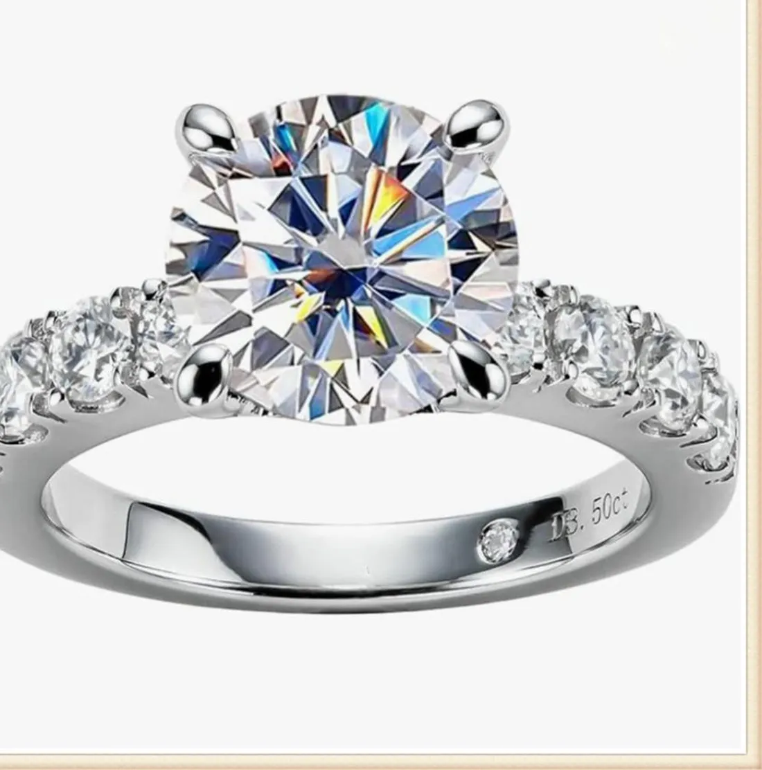 Authentic 14K Gold Lab-Grown Diamond 3CT Round 4-Prong Single Row Wedding Ring PT950 Platinum Engagement Ring Jewelry Custom