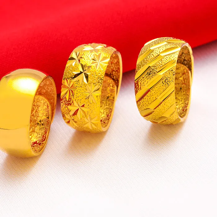 Authentic Male Wide 12mm Large Ring Opening Adjustable Color 24K Real Gold Rings Plated 999 18K Stars Meteor Shower Glow Men's jewelry
