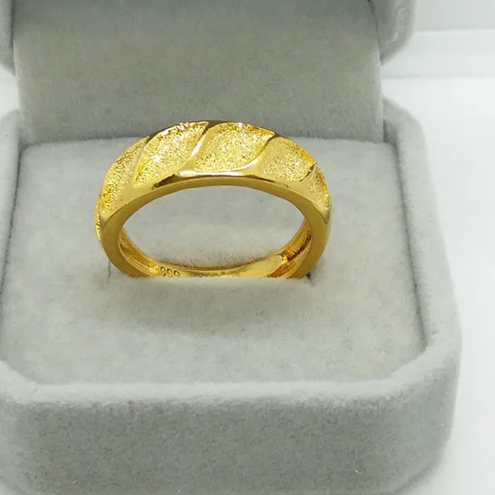 Authentic Classic Pure Plated Real 18k Yellow Gold 999 24k Couple for Men and Women Frosted Pair Ring Jewelry Never Fade Jewelry