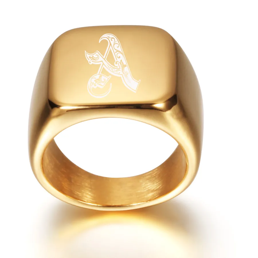 Authentic Gold Tone Big Letter Rings Customized Initial Jewelry Finger Ring Personalized For Male Accessories