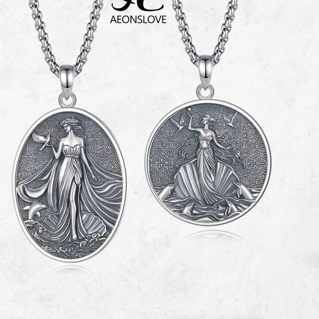Authentic AEONSLOVE 925 Sterling Silver Goddess Aphrodite Necklace Greek Mythology Aphrodite Pendant Spiritual Jewelry for Women Men