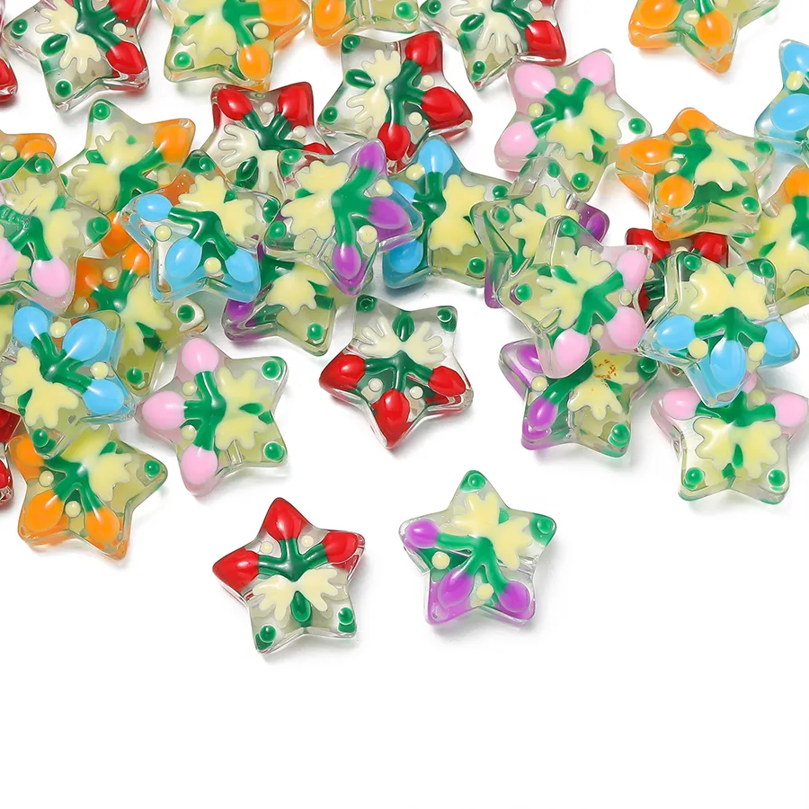 Authentic 5pcs/Lot Christmas Star Glass Beads Colorful 13mm Spacer Loose Bead for DIY Bracelet Necklace Jewelry Making Accessories