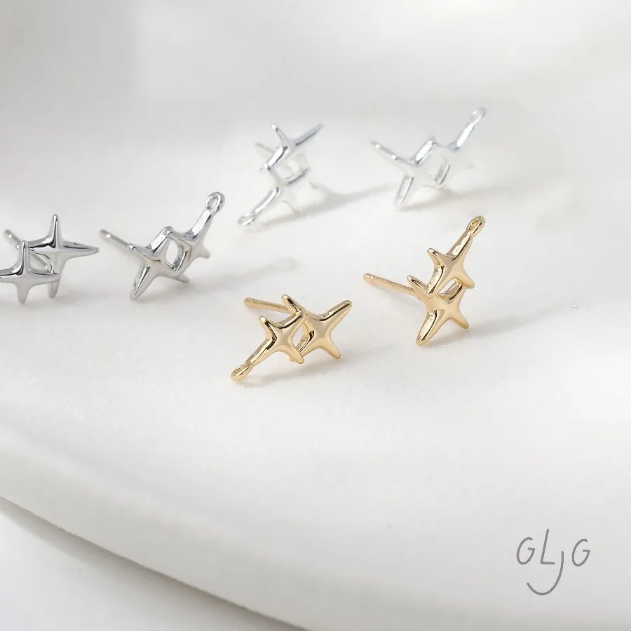 Authentic 6PCS Dainty Celestial North Star Ear Studs Diy Earrings Connectors Jewelry Findings Supplies 14k Gold Plated Accessories 9*13mm