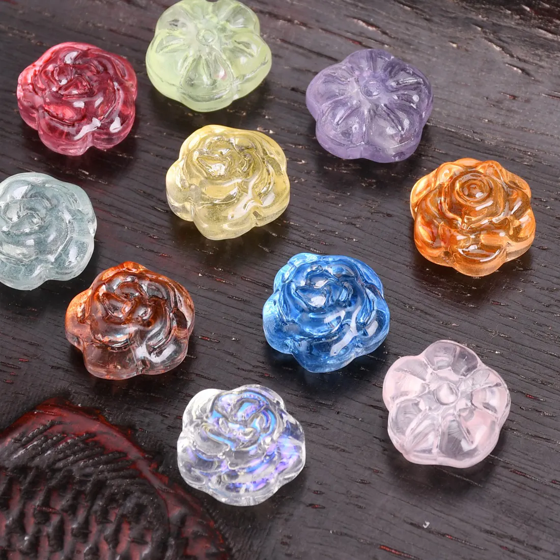 Authentic 10pcs 13mm 2 Sides Flower Embossment Handmade Lampwork Glass Loose Beads For Jewelry Making DIY Bracelet Crafts Findings