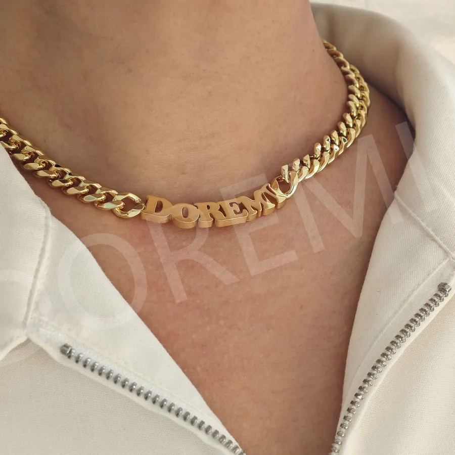 Authentic DOREMI Personalized Jewelry Gifts Customized Necklace Non-Tranish 8mm Cuban Chain 3mm Thickness Letter Necklace