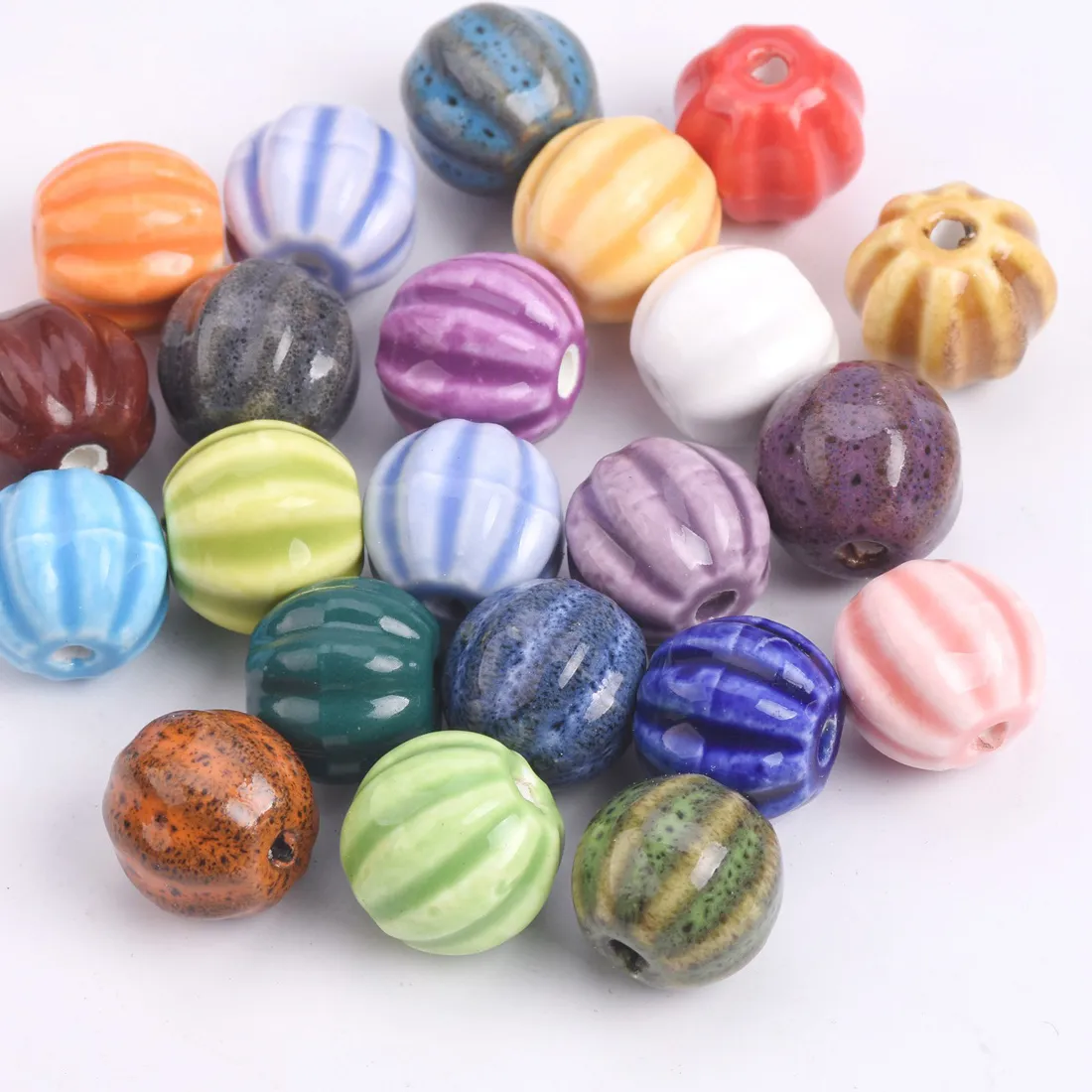 Authentic 5pcs Pumpkin Shape 12mm~13mm Handmade Glazed Ceramic Porcelain Loose Beads for Jewelry Making DIY Crafts Findings