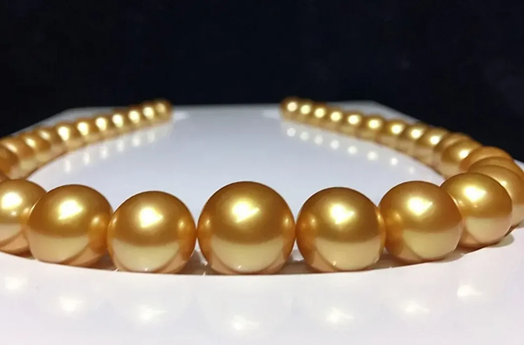 Authentic 17"11-13mm Natural Gold Round Pearl Necklace