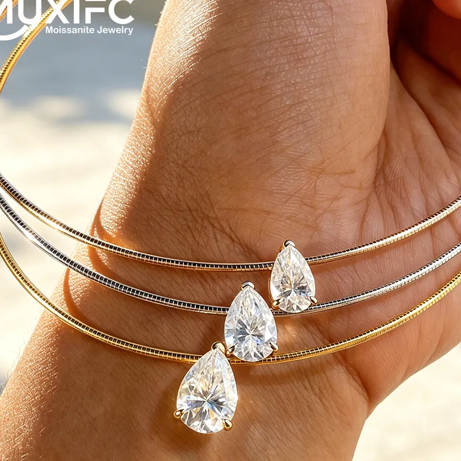 Authentic 3-5CT Pear Cut Moissanite Necklace for Women 925 Sterling Silver Plated 18K Gold Sparkling 1.5mm Chain Pendant Diamond Jewelry