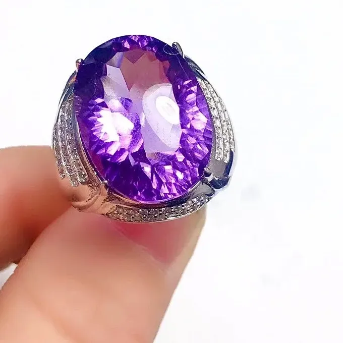 Authentic Natural Amethyst 13mm*18mm 10ct VVS Grade Amethyst Ring for Man 925 Silver Amethyst Man Ring Sterling Silver Man Jewelry
