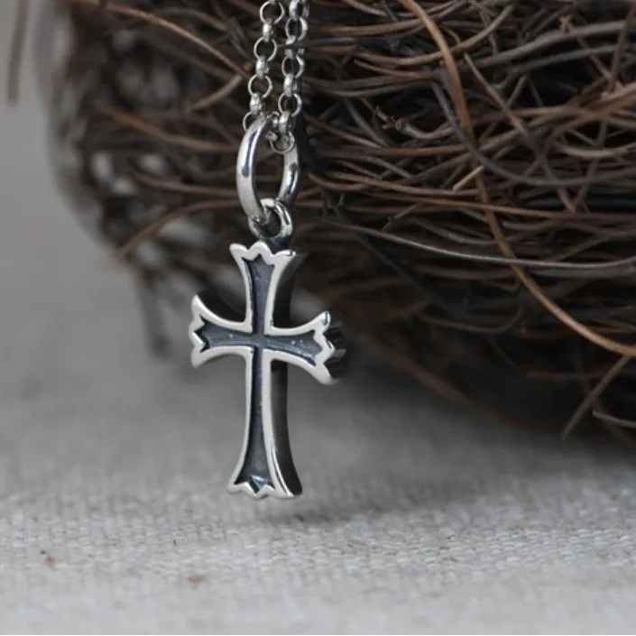 Authentic S925 Sterling Silver Retro Simple Design Cross Pendant For Man Woman Real Silver Christ Jesus Cross Pendant Jewelry