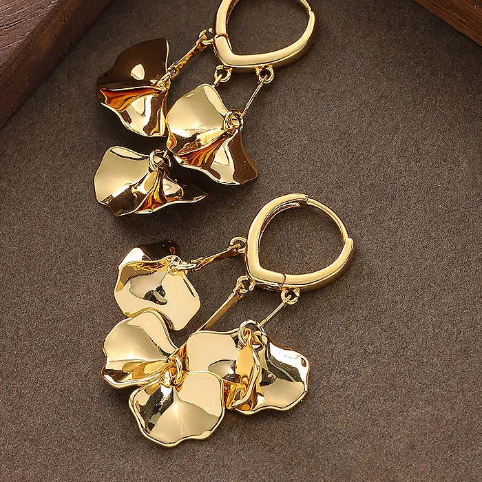 Authentic Real Gold Plated 3D Ginkgo Leaf Tassel Earrings Exquisite Bridal Wedding Party Ear Jewelry