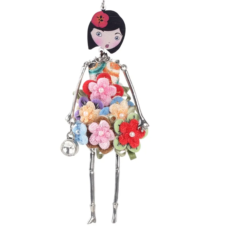 Authentic Bonsny doll Necklace Dress Trendy Long Chain 2017 Acrylic For Girl Women Red Flower Figure Jewelry Accessories