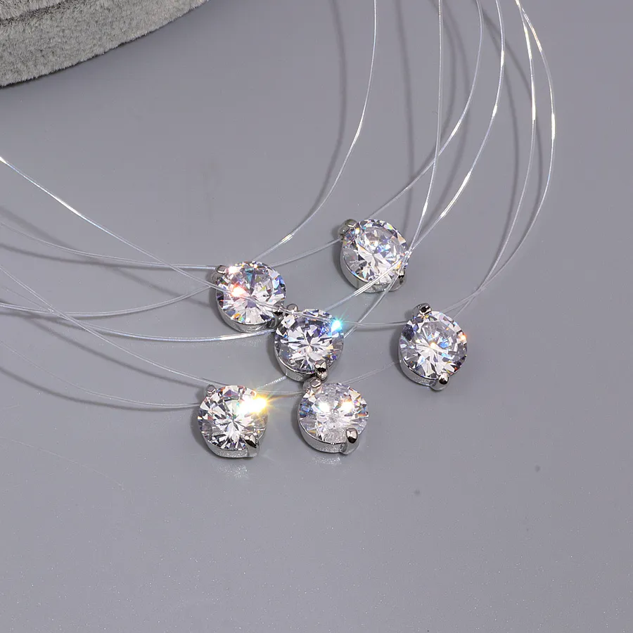 Authentic Sexy Transparen Invisible Line White Cubic Zircon Choker Necklace For Women 2017 Crystal Jewelry Bijoux Super Shinning X174