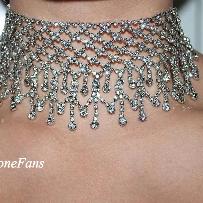 Authentic Multilayers Tassel Rhinestone Choker Statement Necklaces For Women Chockers 2018 Collar Jewelry Party Wedding Necklace