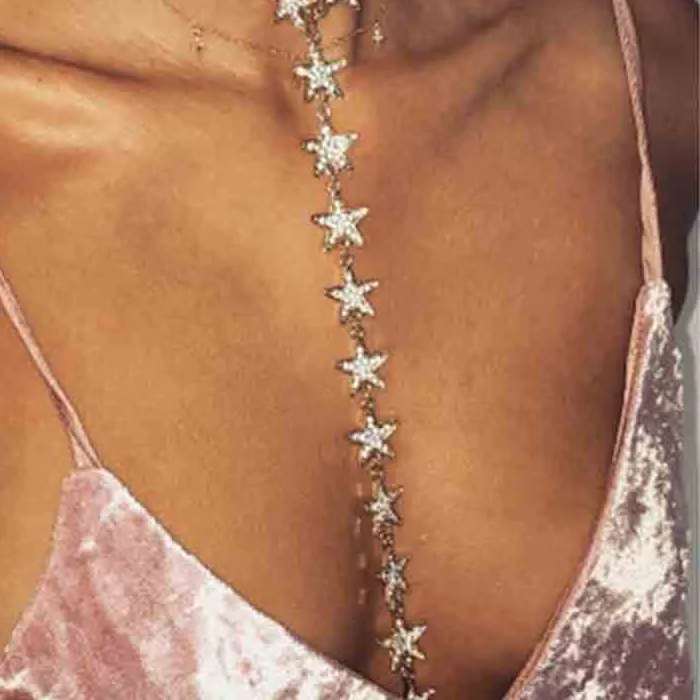 Authentic KMVEXO Luxury Gold Color Long Five Pointed Stars Choker Necklace 2018 Crystal Rhinestone Necklace Women Body Jewelry