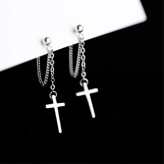 Authentic 100% 925 Sterling Silver Tassel Cross Stud Earrings For Women Kids 2020 Korean Wedding Jewelry boucle d'oreille Hypoallergenic