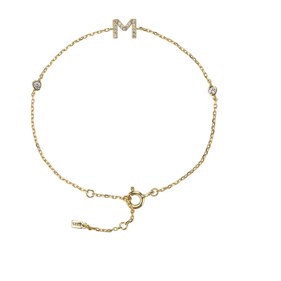 Authentic Kikichicc 100% 925 Sterling Silver Alphabet M T Letter S C Initial Bracelet & Bangle Crystal CZ Zircon Jewelry 2020 fashion