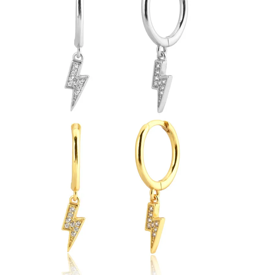 Authentic ANDYWEN 925 Sterling Silver 8.5mm Rock Punk Lighting Charm Pendiente Drop Earring New 2020 Fine Jewelry Rock Punk Jewelry